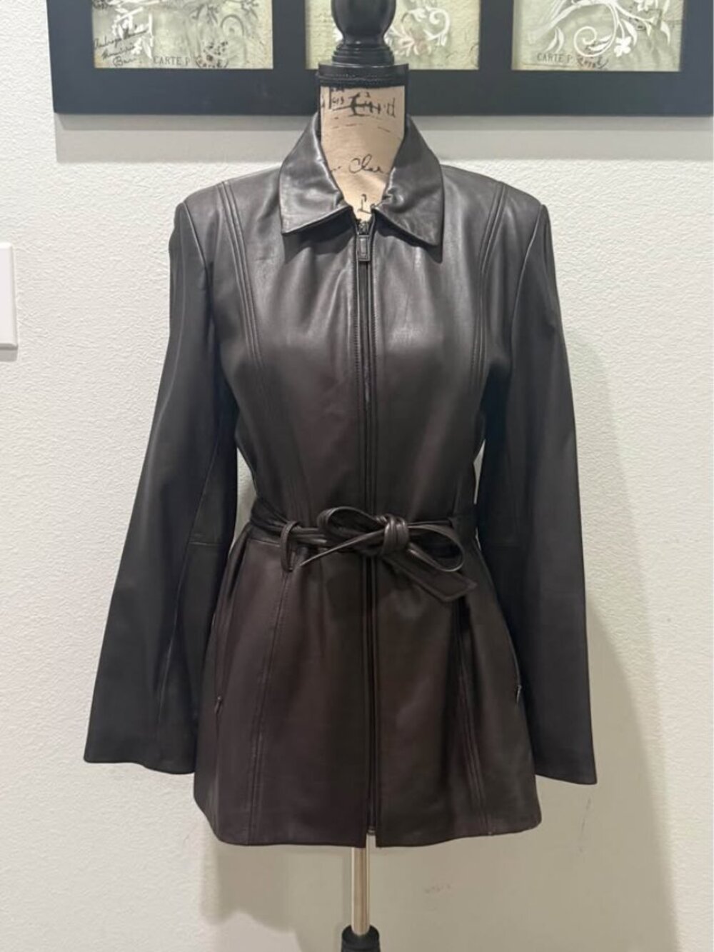 Vintage Kenneth Cole Reaction Dark Brown Leather Belted Jacket -M